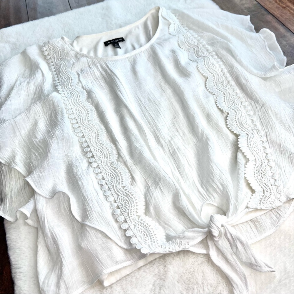 I.N. Studio Gauzy Top Paper White Size Large Petite - Picture 8 of 15